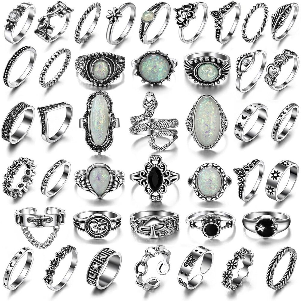 Vintage Silver Knuckle Rings Set For Women Men, Chunky Rings Aesthetic Snake Gru